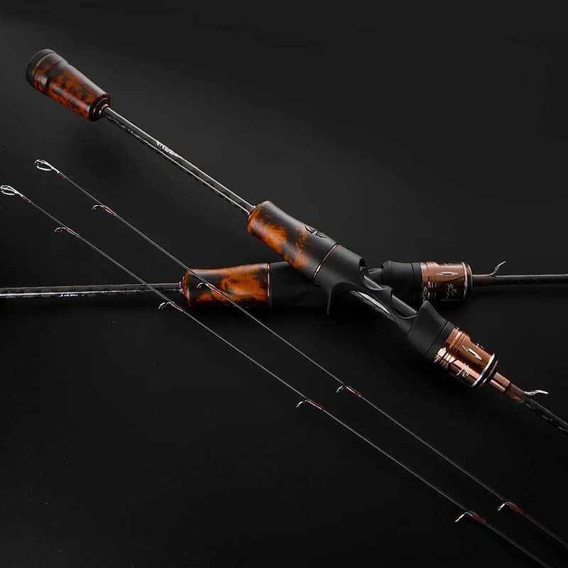 ROLLFISH Canne à pêche spinning/casting en carbone ultra souple avec poignée en bois massif, action rapide, 1,38-1,8m