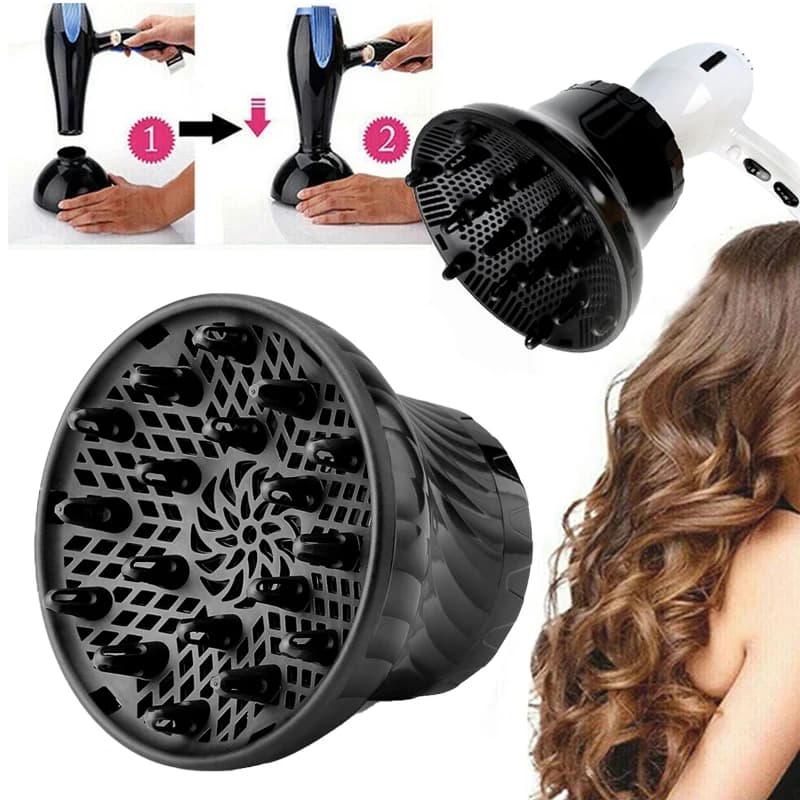 Diffuseur de Cheveux Universel Adaptable pour Sèche-Cheveux avec Design Rotatif, Bouclés, Grand Vent, partenaires Dispersant le Vent