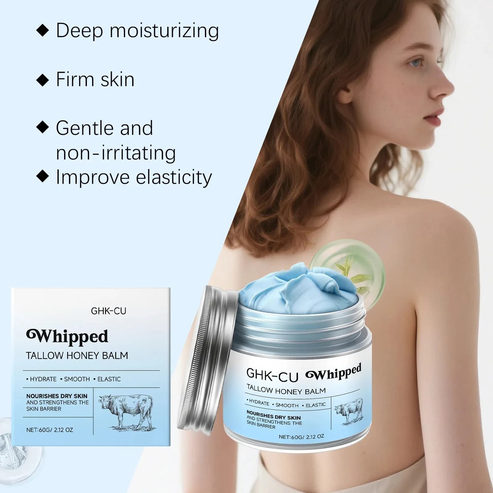 Baume bleu GHK-Cu au peptide de cuivre et au suif de bœuf avec miel de Manuka – Hydratant pour la peau mature, sèche et sensible du visage et du corps