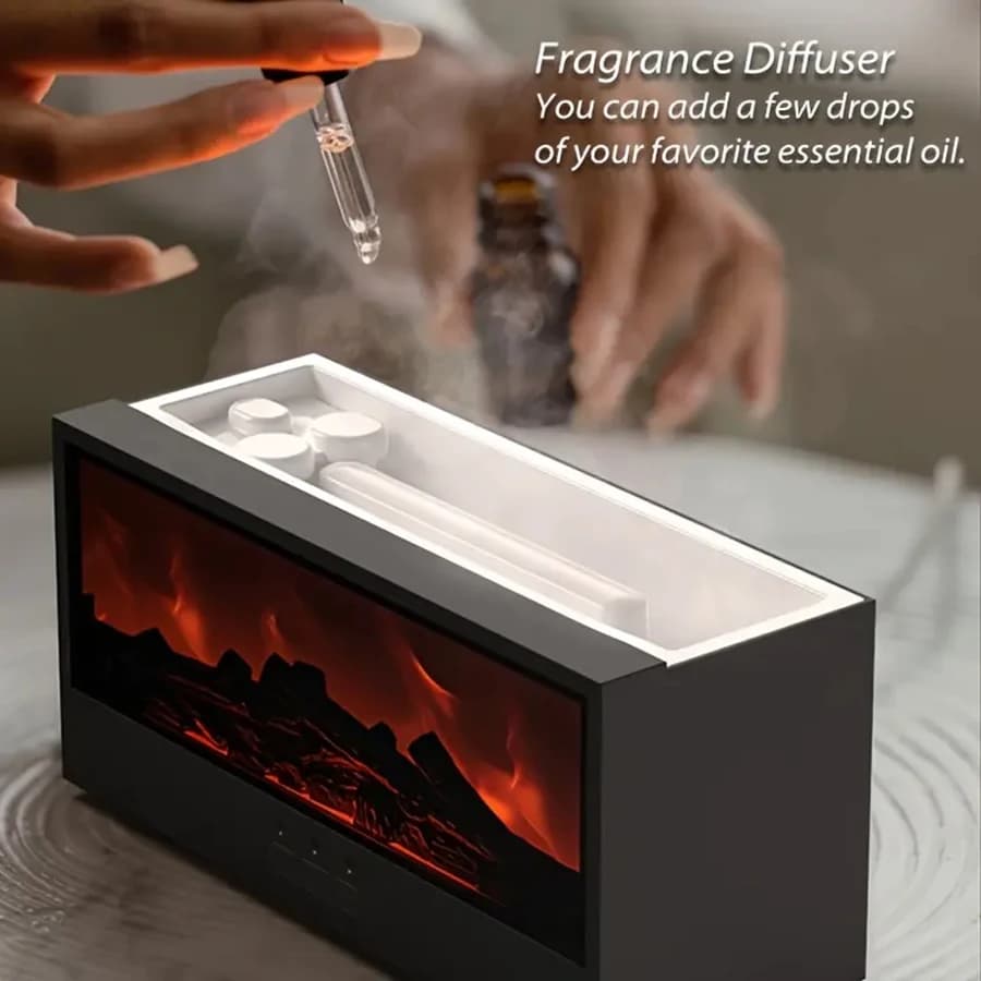 Humidificateur de cheminée simulée, diffuseur d'arômes à flamme 3D simulée, avec télécommande de minuterie pour diffuseur d'arômes lumineux