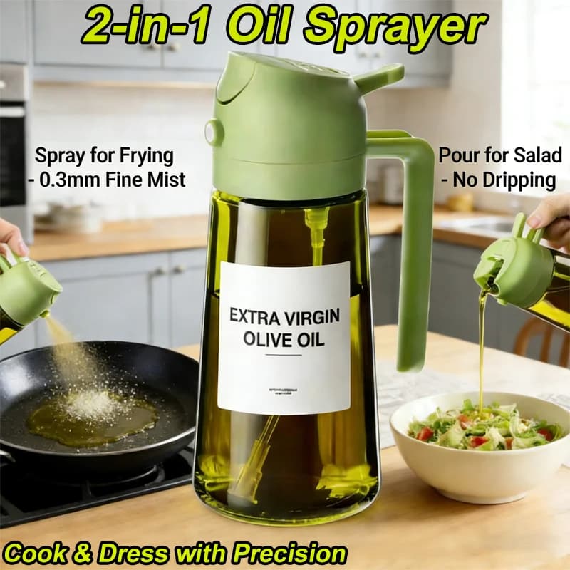 Distributeur d'huile en verre vert 470 ml avec pulvérisateur d'huile d'olive Blackout, grande capacité, pour la cuisine, pour huiles et vinaigres