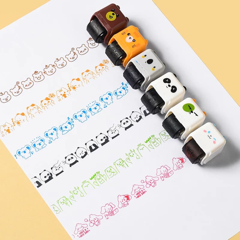 Tampon Rouleau Créatif DIY avec Personnages de Dessins Animés Animaux Mignons pour Décoration de Carnet