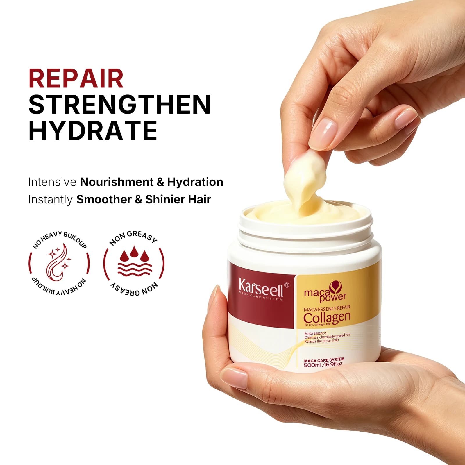 Karseell traitement capillaire au collagène réparation profonde conditionnement huile d'argan masque capillaire Essence pour cheveux secs et endommagés 100 ml/500 ml