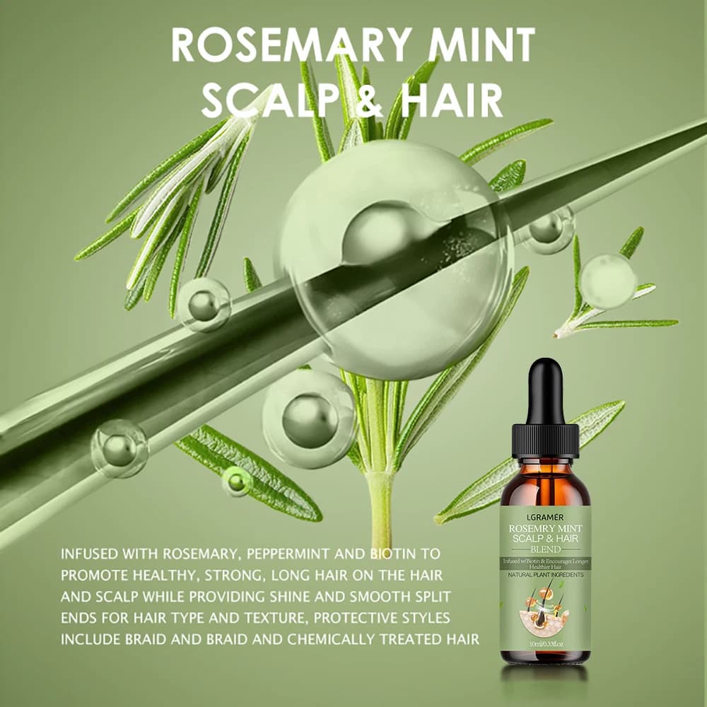 Huile essentielle de croissance des cheveux huile de renforcement des cheveux à la menthe au romarin traitement nourrissant pour les pointes fourchues huile de soin des cheveux organiques secs