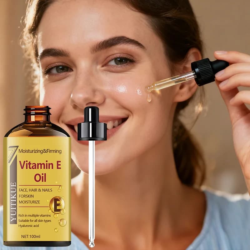 YUTIKUE 100 ml d'huile de vitamine E - Soin polyvalent pour le visage, les cheveux et les ongles, hydratant et raffermissant avec acide hyaluronique
