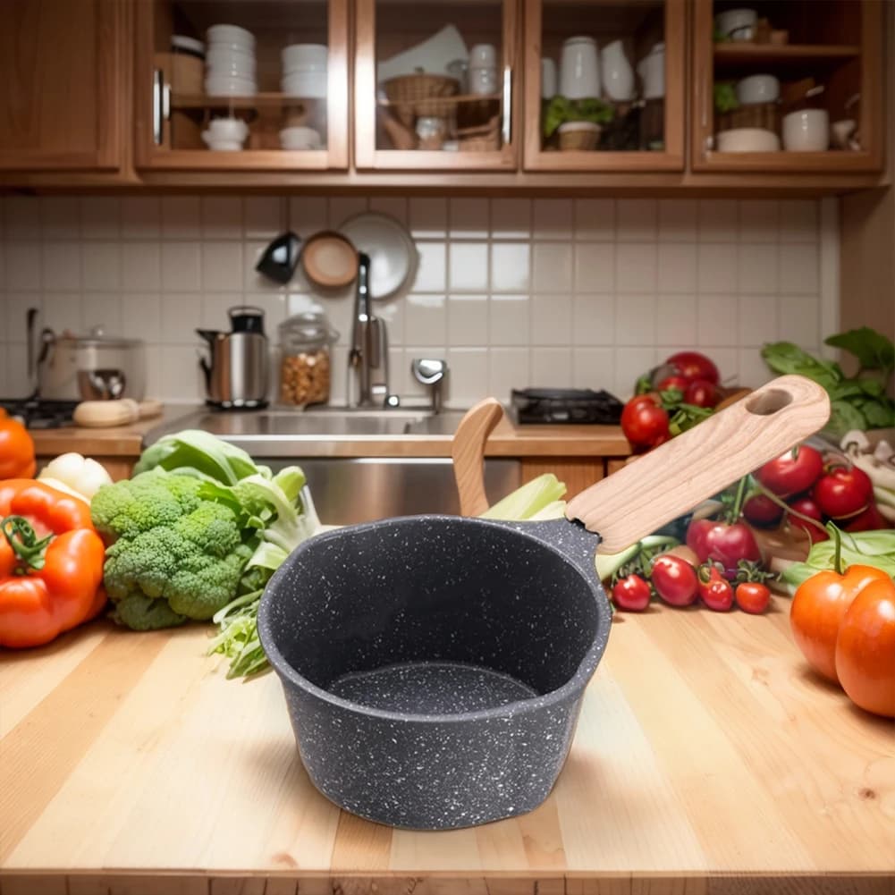 Poêle à huile chaude avec manche en bois, marmite de fusion de poupée, petite casserole, poêle à frire antiarina pour cuisine, induction, cuisinière à gaz, camping