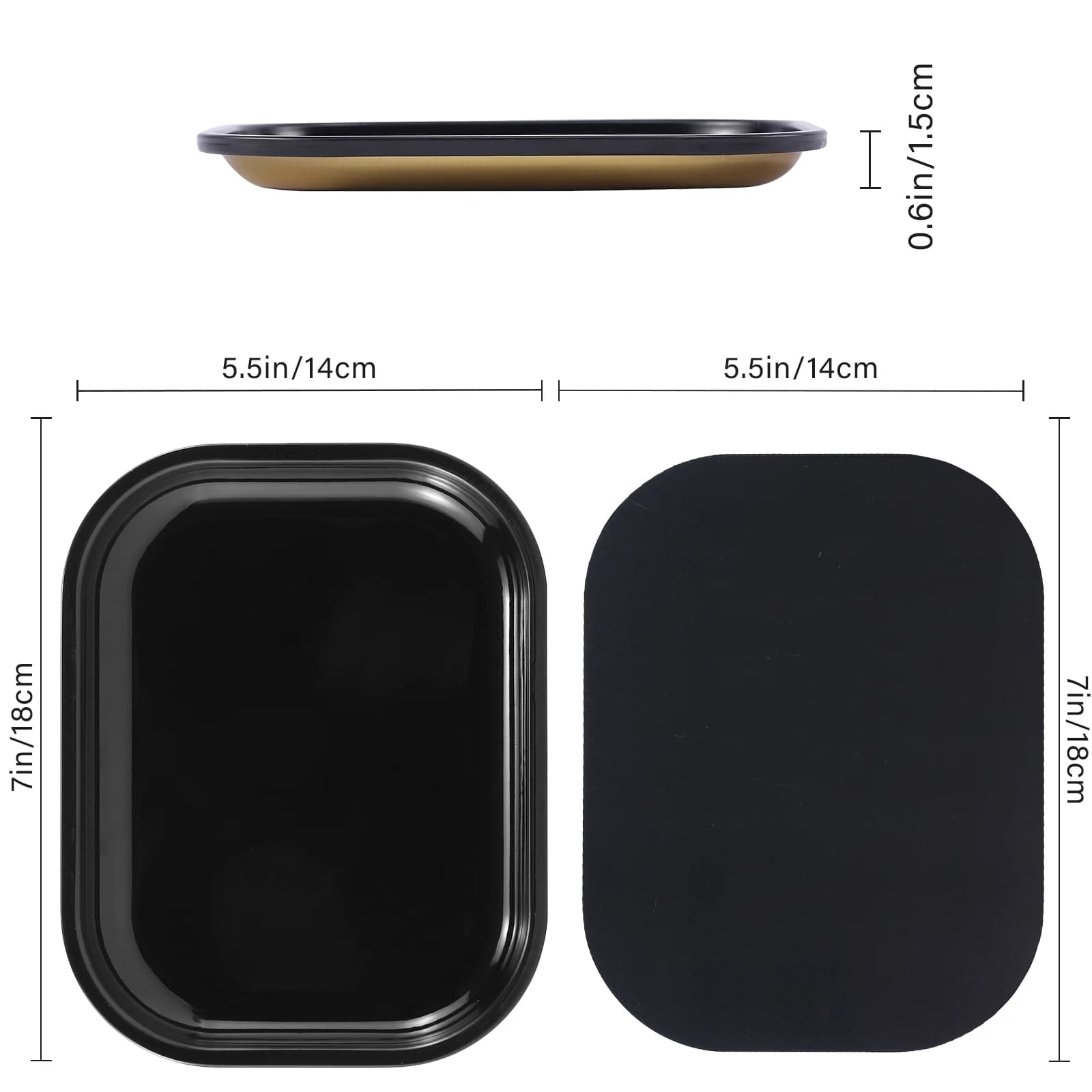 Plateau roulant en métal noir de 7 " x 5,5 " avec couvercle magnétique souple en PVC