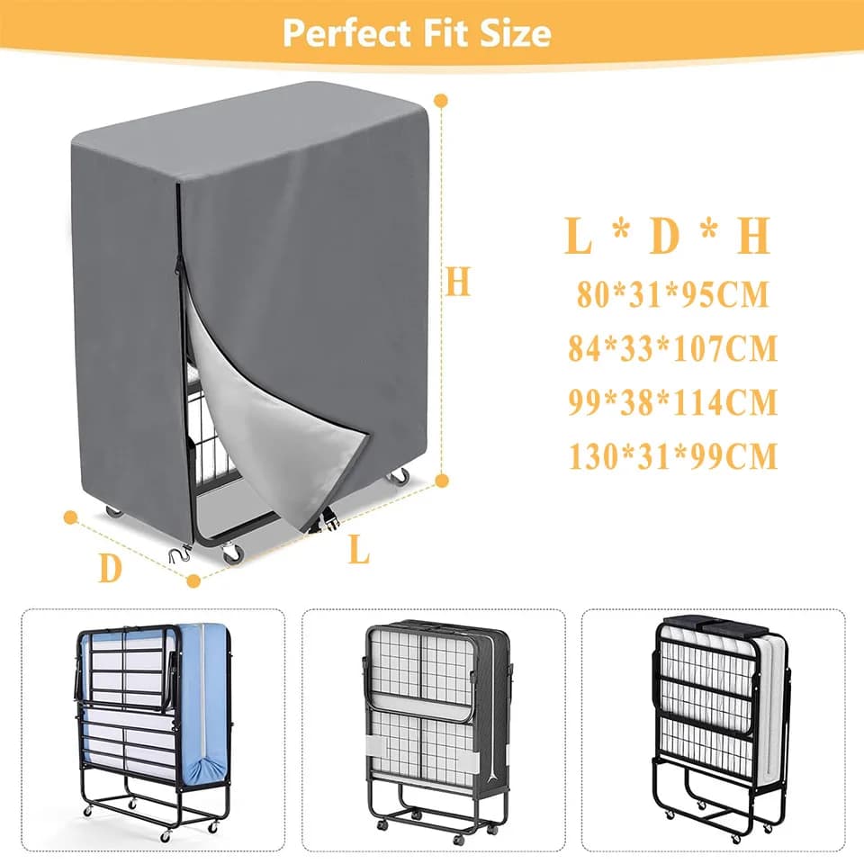 Housse de lit pliante réglable de 38 pouces, housse de rangement avec fermeture éclair et cordon élastique, protection étanche et anti-poussière