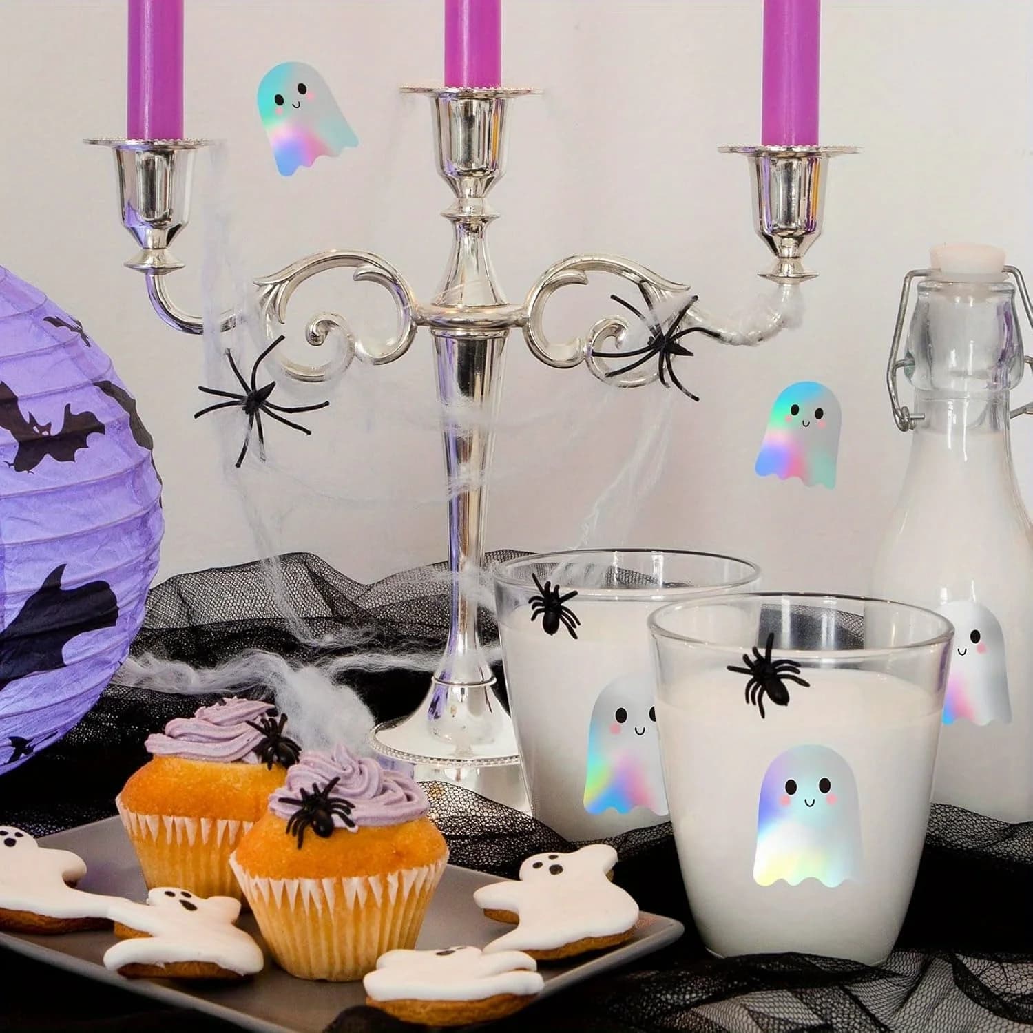 Rouleau d'autocollants fantômes d'Halloween, 500 pièces, autocollants laser fantômes, autocollants décoratifs en papier auto-adhésifs pour fête mignonne de trick or treat