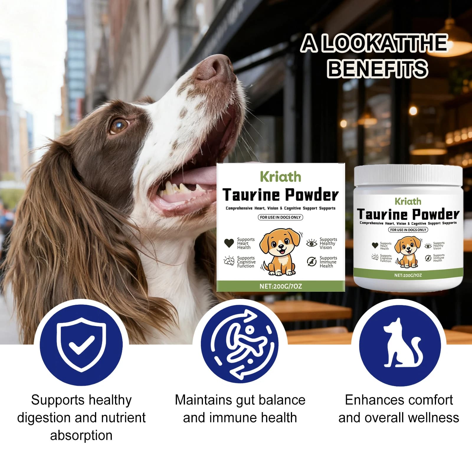  Poudre de Taurine pour Animaux de Compagnie : Soutien Cardiaque, Maintien de la Vision Normale, Amélioration de la Brillance du Pelage – Complément Nutritionnel Quotidien pour Chiens