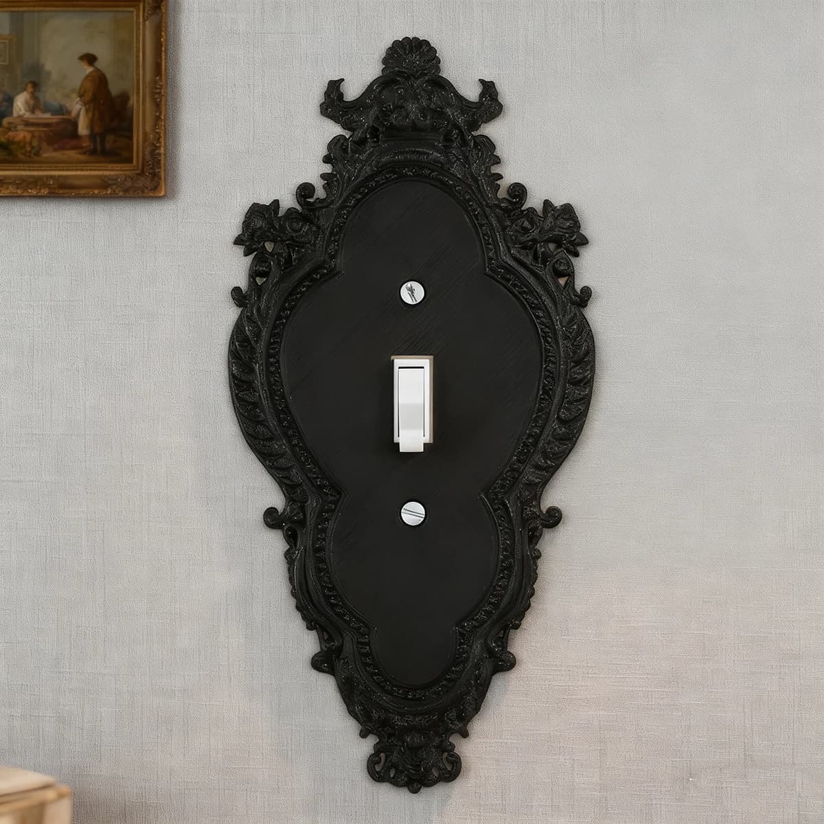 Cadre de panneau de commutation baroque sculpté transfrontalier, design rétro noir mat, adapté à la décoration murale de luxe européenne à l'étranger