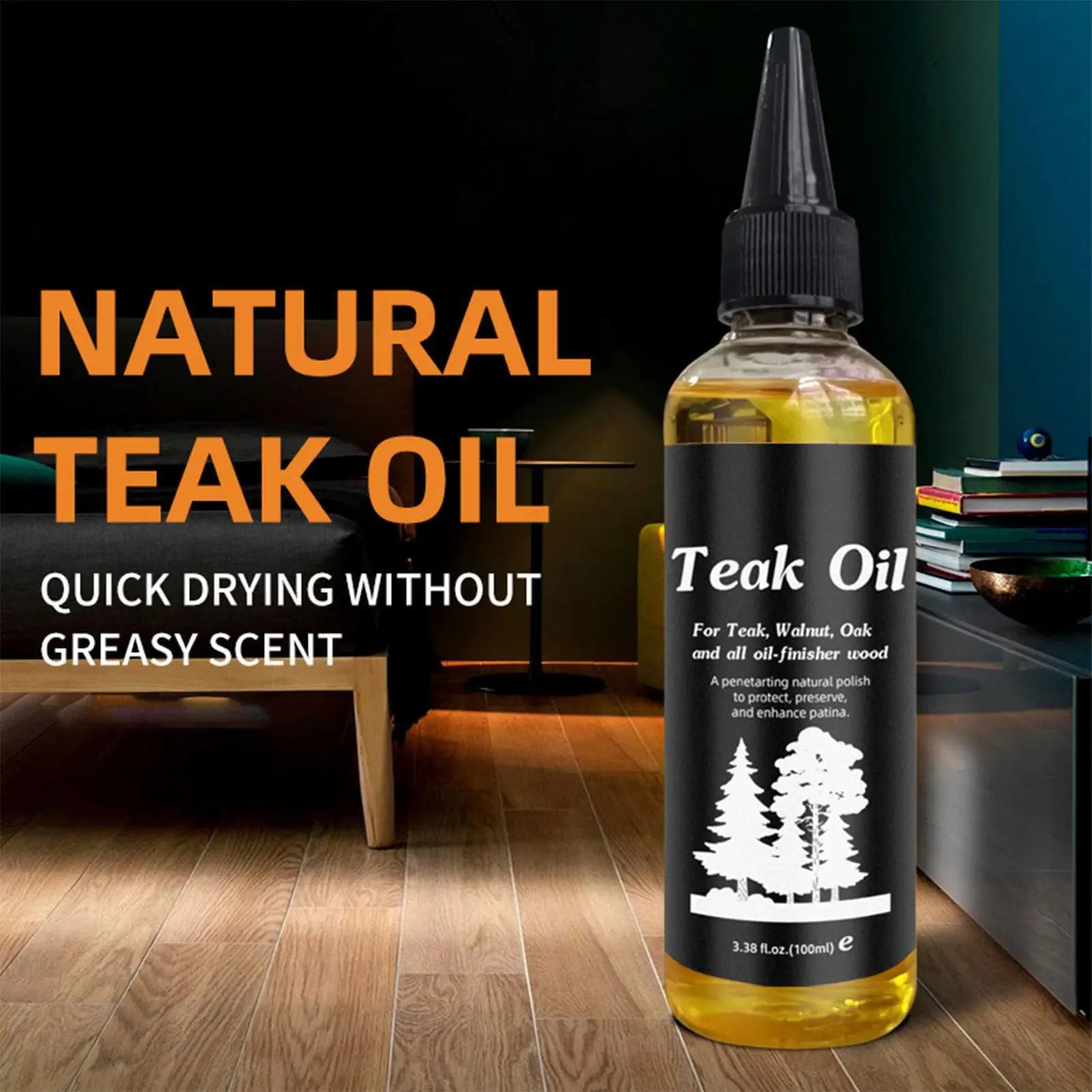 Huile de teck pour finition bois 100ml, polisseur et revitalisant pour meubles en bois dur, non gras, soin du bois, huile de teck pour table, bureau, étagère en bois