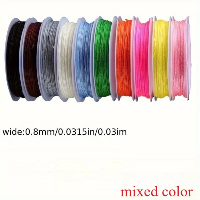 Ensemble de 8 rouleaux de cordes - Fil à nœuds chinois utilisé pour la fabrication de bijoux, pour enfiler des perles sur des bracelets, des colliers et des bracelets de cheville.