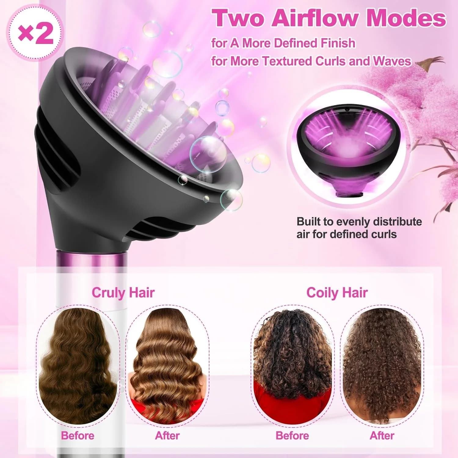 Fixation de diffuseur de boucles ondulées pour Dyson Airwrap, deux Modes diffuses de dôme de flux d'air pour diffuseur de cheveux Airwrap HS01/05 pour cheveux secs