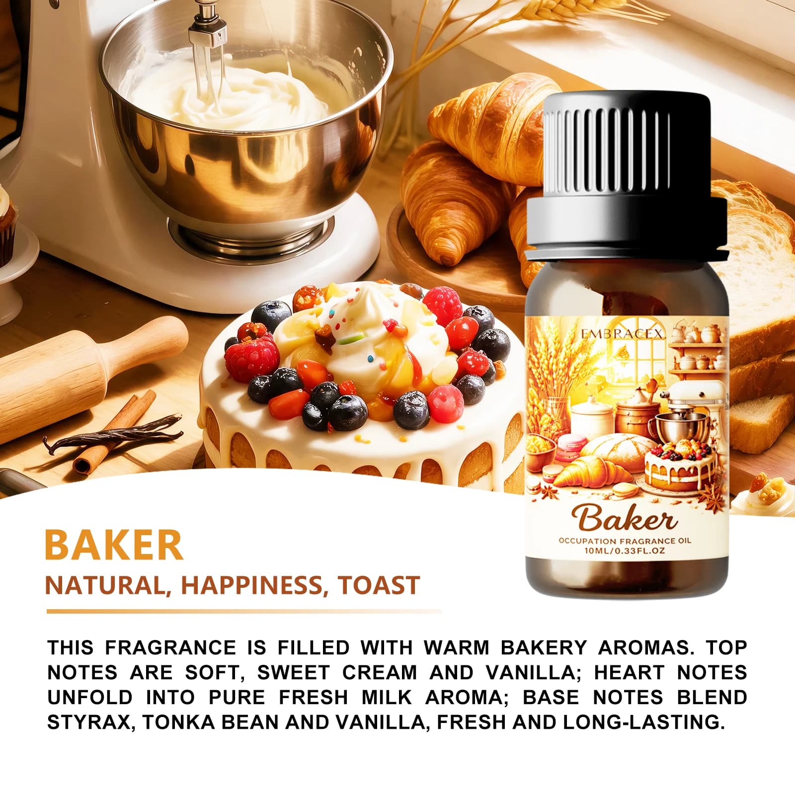 Huile essentielle Baker de 10ml, huile parfumée délicieuse, huile parfumée professionnelle pour le bureau, huile spéciale pour la fabrication de bougies, cadeau pour les amis