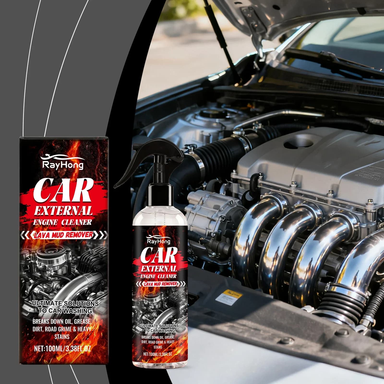 Nettoyant d'entretien externe pour moteur de voiture - Sans rinçage, élimine rapidement l'huile, la graisse et la poussière tenaces pour les composants extérieurs du cockpit du moteur