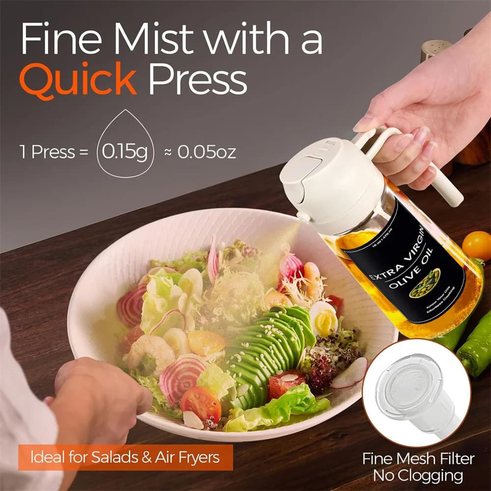 Distributeur d'huile 2 en 1, pulvérisateur d'huile pour la cuisson, distributeur d'huile 16oz/470ML pour la cuisine, bouteille distributrice d'huile d'olive avec autocollants
