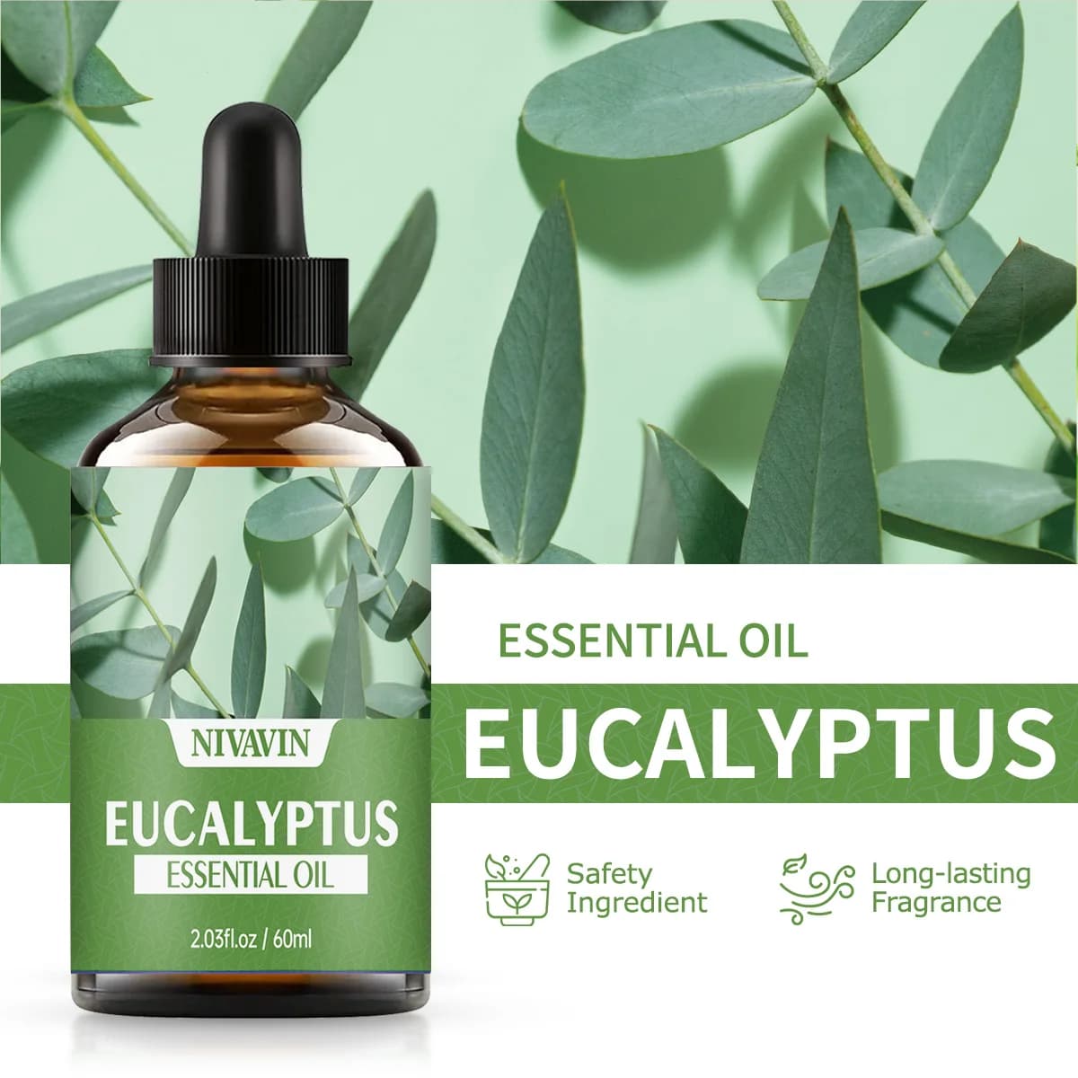 NIVAVIN 30 ml/60 ml extrait de plante d'eucalyptu huile essentielle de soin de la peau du visage, parfum riche et durable, soin du corps hydratant