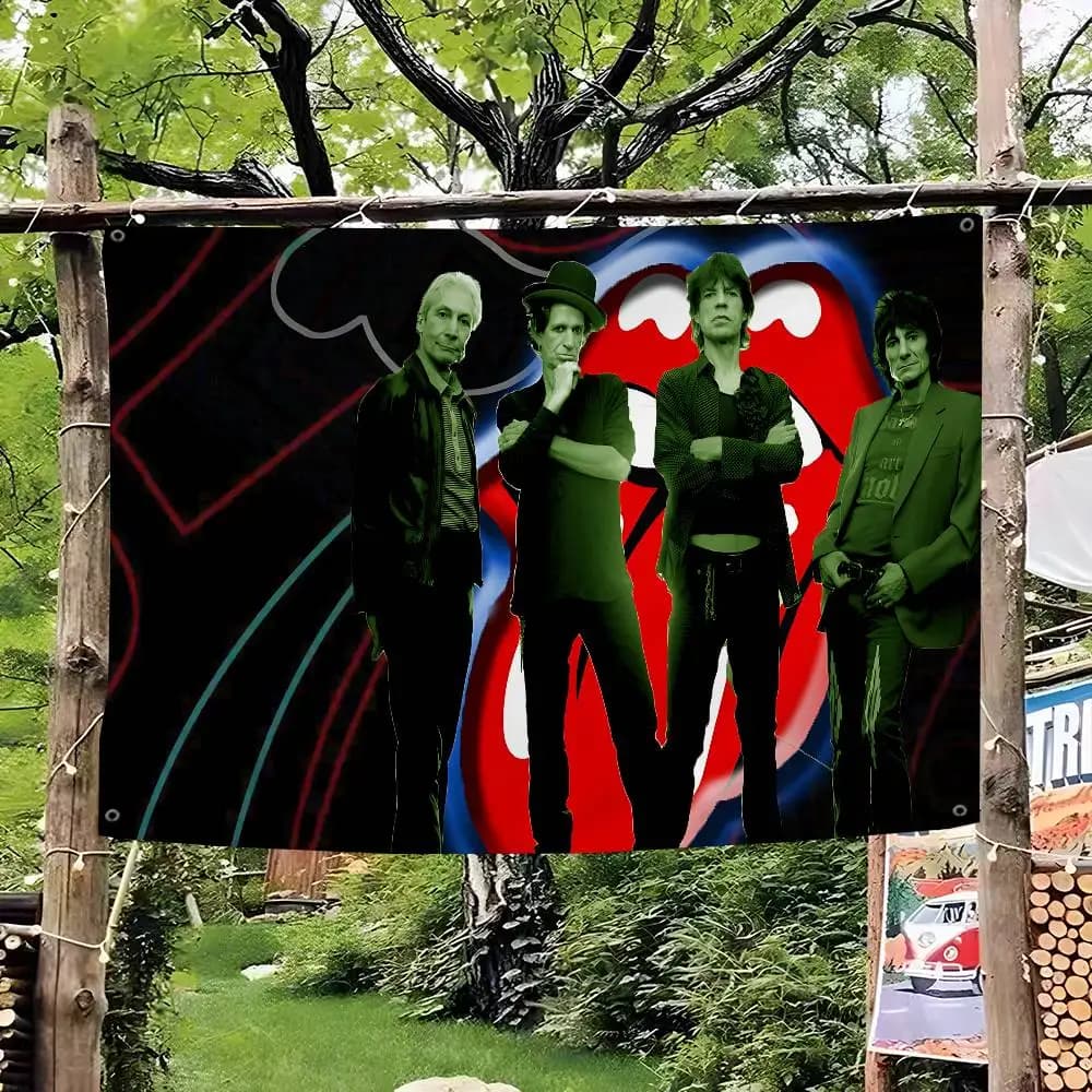 Bannière décorative imprimée avec le groupe R-rolling S-Stones, grand drapeau artistique, science-fiction, pour la décoration de la maison