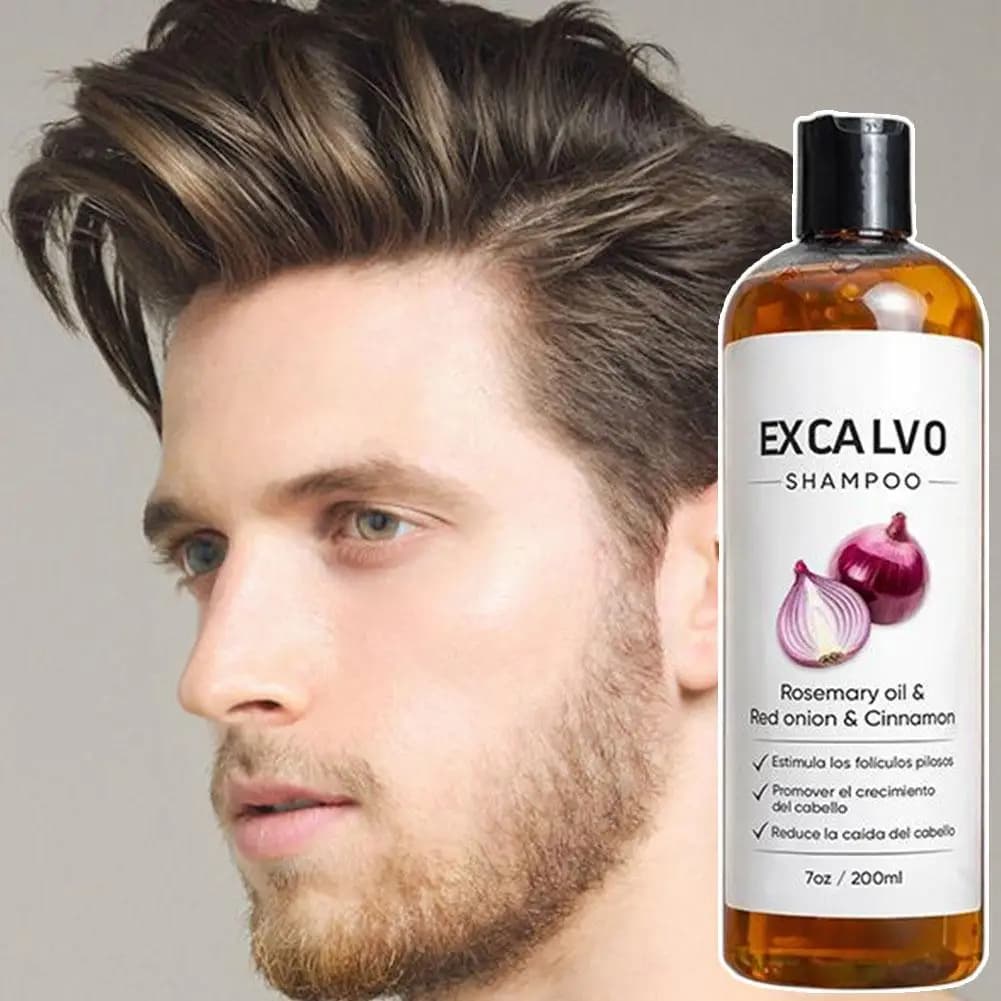 EXCALVO Shampoing Oignon & Romarin 200ml – Formule Oignon Rouge & Cannelle, Stimule les follicules pileux, Réduit la chute des cheveux, Épaissit les cheveux