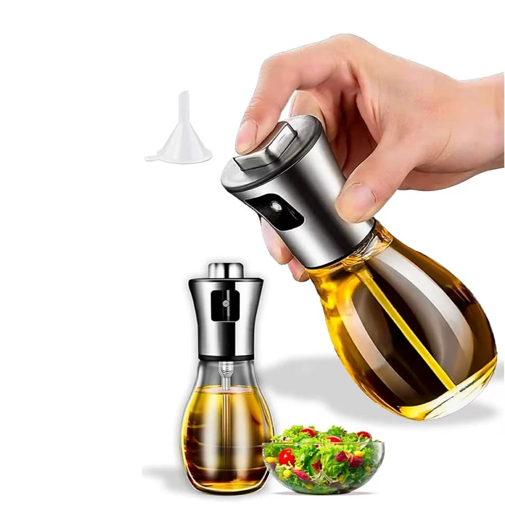 Pulvérisateur d'huile de cuisine pour la cuisson, huile d'olive ou vinaigre de 6.8oz/200ml, conception à gâchette, flacon pulvérisateur en verre de vinaigre en acier inoxydable