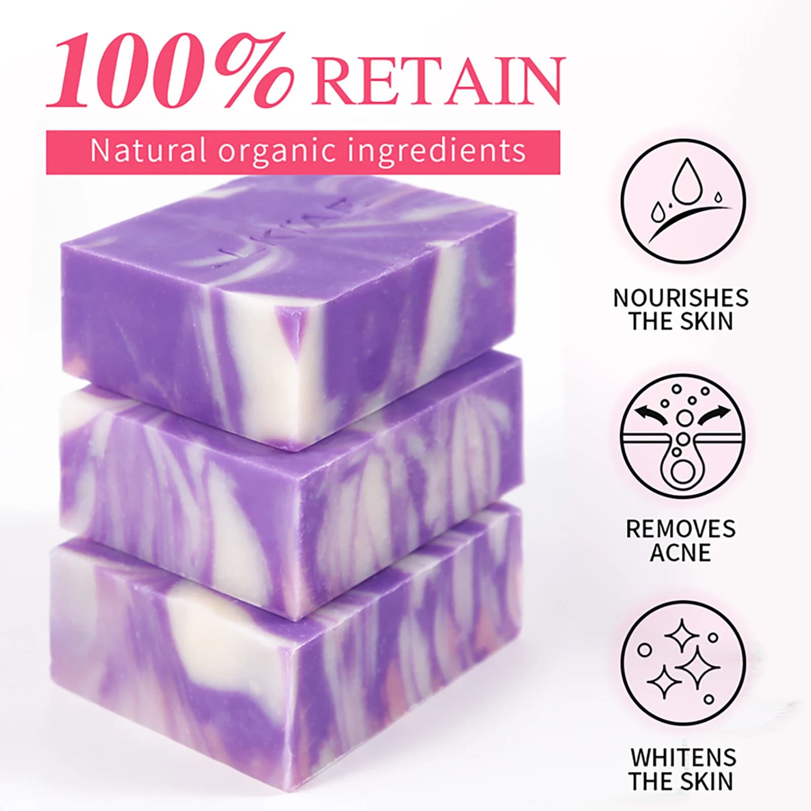 Barre de savon à l'huile de lavande fraîche, blanchissante, réduit l'acné, peau lisse, avec Niacinamide, glutathion, pour tous les Types de peau, 150 g/5,3 oz