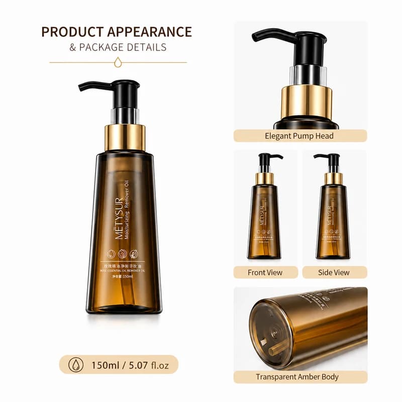 Démaquillant à l'huile essentielle de rose 150ml, huile nettoyante en profondeur, nettoyant doux pour le visage, les yeux et les lèvres, démaquillant waterproof