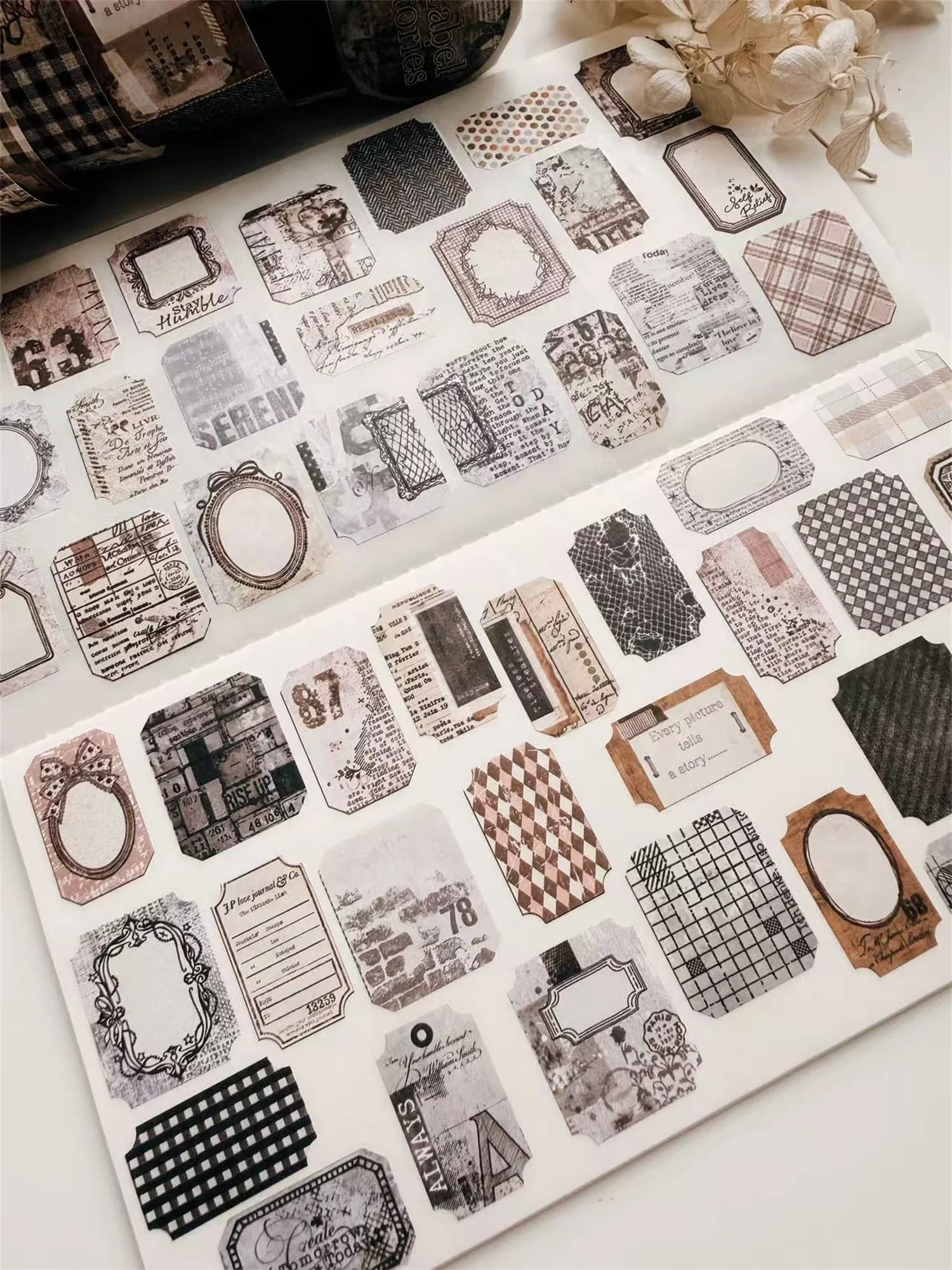 Rouleau d'autocollants décoratifs vintage pour pages de journal, étiquettes et histoires, pour la création de cartes DIY et le scrapbooking