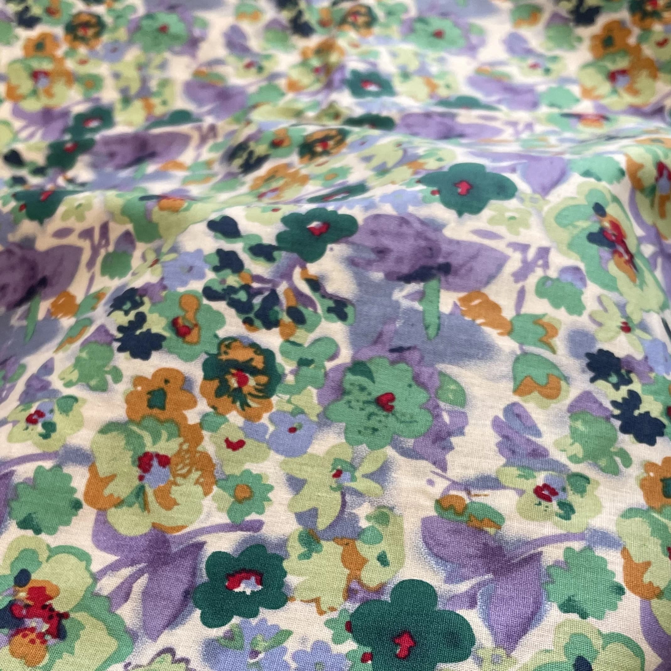 Tissu popeline 100% coton à motifs de fleurs peintes à l'huile vertes pour la couture de vêtements pour enfants et bébés, robes, jupes, bricolage fait main