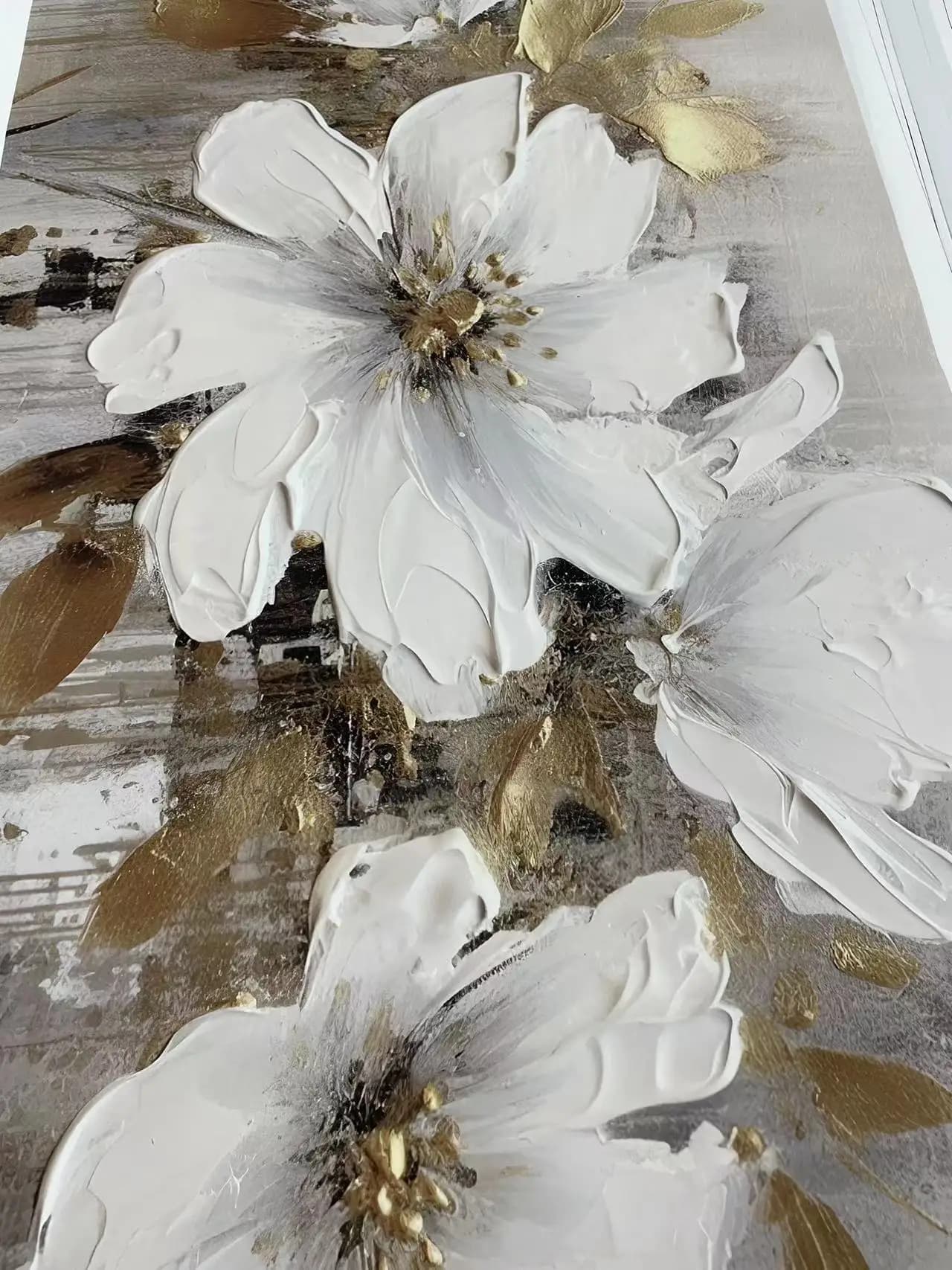 Peinture à l'huile de fleurs dorées sur affiche, imprimés sur toile, Art mural, peinture florale blanche abstraite, décor de salon, décor de maison sans cadre