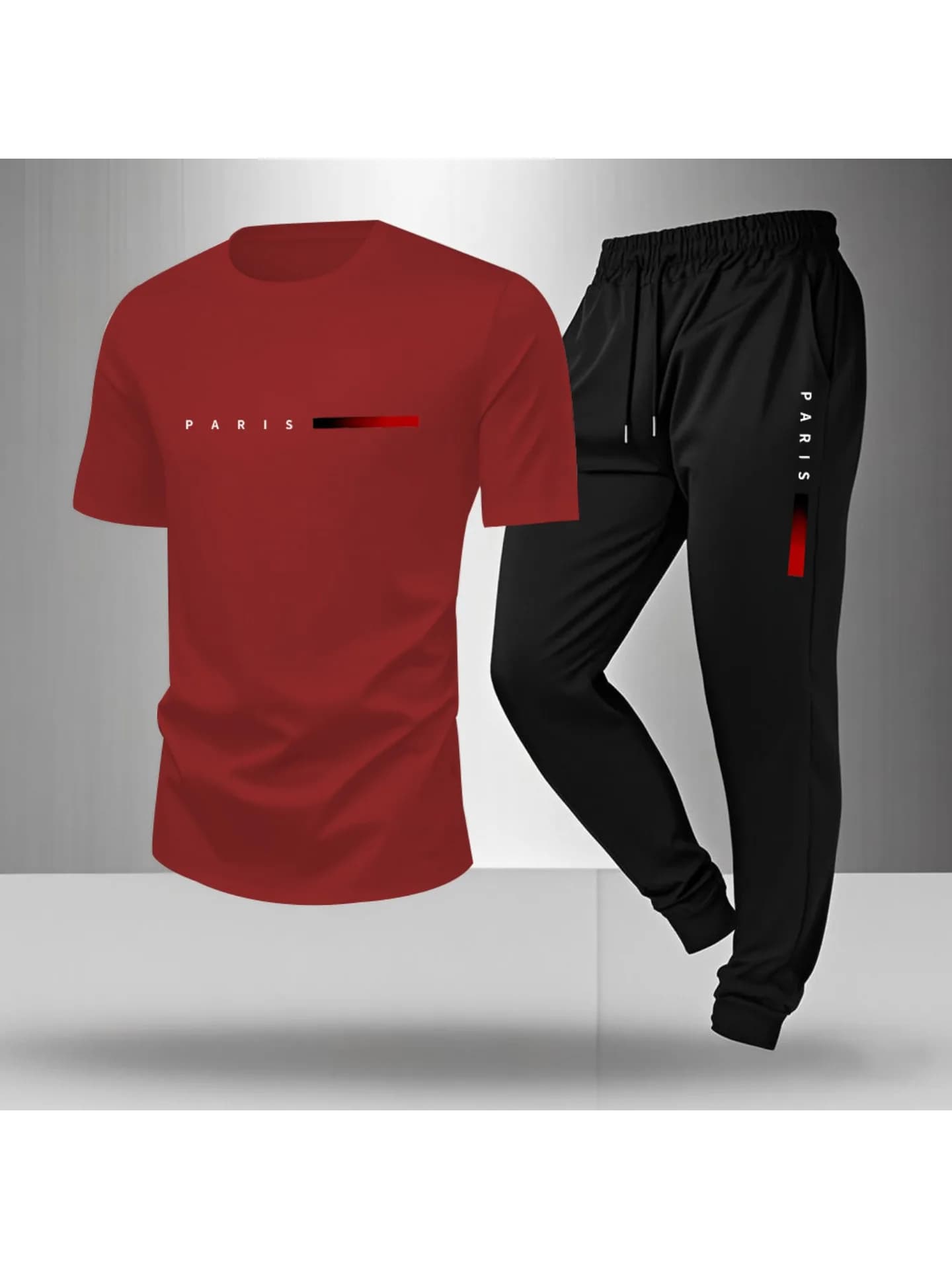 Printemps/été Paris lettre imprimée col rond décontracté confortable respirant T-shirt avec cordon de serrage ensemble de pantalons de sport de plein air