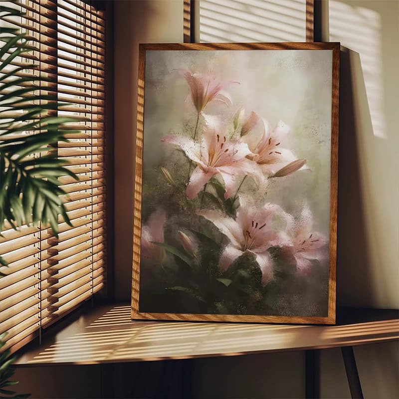 Peinture à l'huile classique simple, fleurs, lys, plantes vertes, bouquet de clou de girofle, affiche, impressions sur toile, décorations murales pour la maison, cadeau