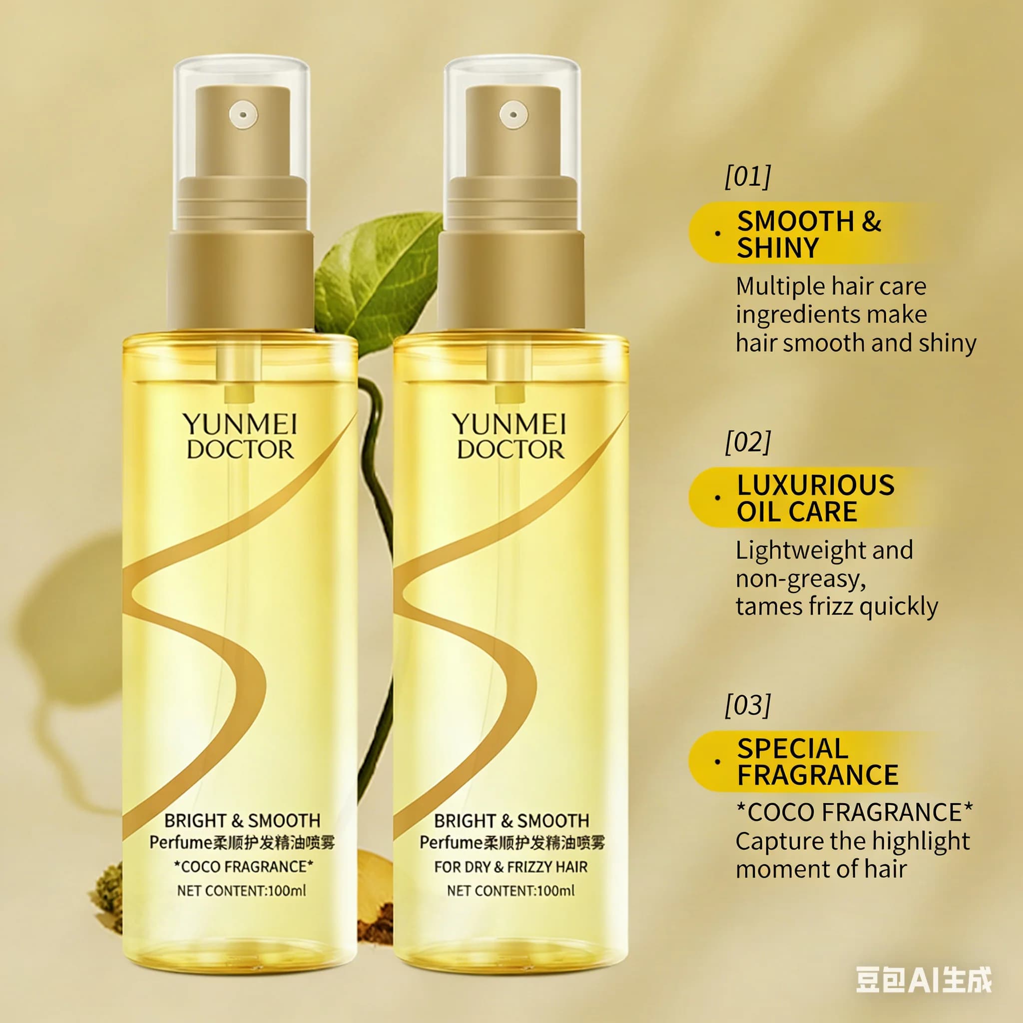 Huile capillaire anti-frisottis en spray, huile capillaire parfumée, lissante, légère et non grasse pour cheveux colorés et abîmés par la permanente, Long-L