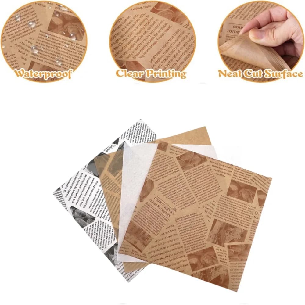 Papier d'avertissement Oil-Verde pour l'emballage, sandwich, emballage, hamburger, friteuse à aliments frits, plaque de papier de cuisson à l'air, accessoires en polymères, 50 pièces