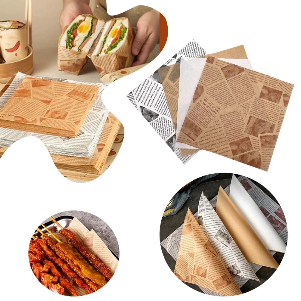 Papier d'avertissement Oil-Verde pour l'emballage, sandwich, emballage, hamburger, friteuse à aliments frits, plaque de papier de cuisson à l'air, accessoires en polymères, 50 pièces