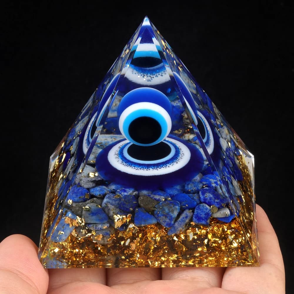 Pyramide œil du diable en cristal, pierre concassée naturelle, Lapis Lazuli, résine tombante, décoration de bureau pour la maison et le bureau, artisanat 6x6cm