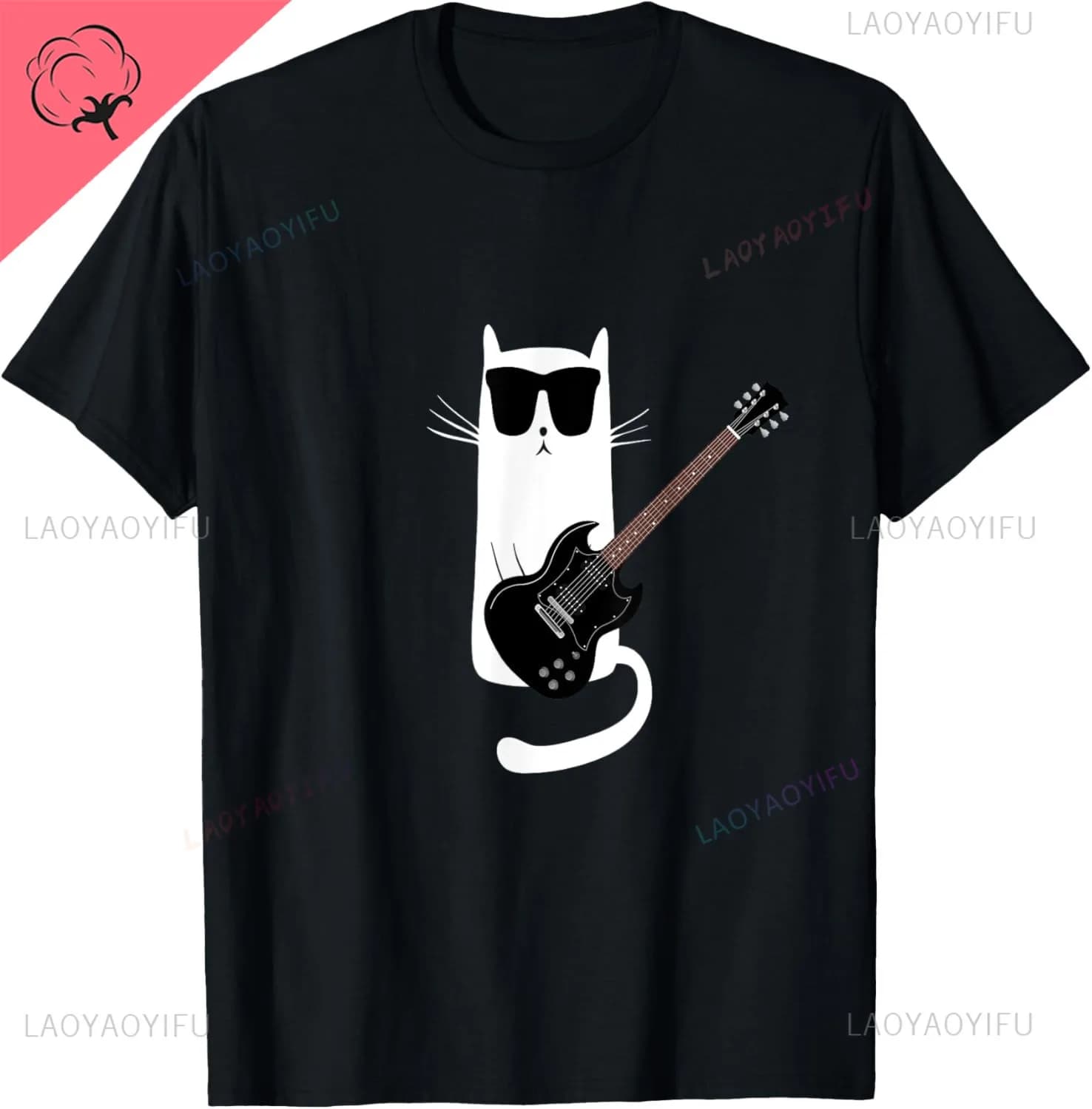 Chat jouant de la guitare Rock Star Rock and Roll pour hommes femmes T-Shirt imprimé conception originale cadeaux t-shirts Camiseta Hombre