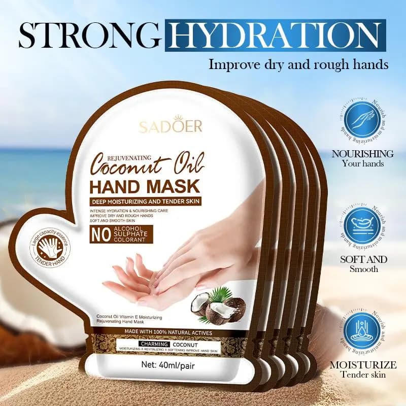 Masque pour les mains à l'huile de coco et à la vitamine E