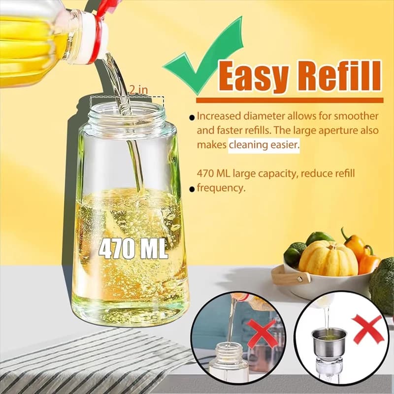 Distributeur d'huile en verre vert 470 ml avec pulvérisateur d'huile d'olive Blackout, grande capacité, pour la cuisine, pour huiles et vinaigres