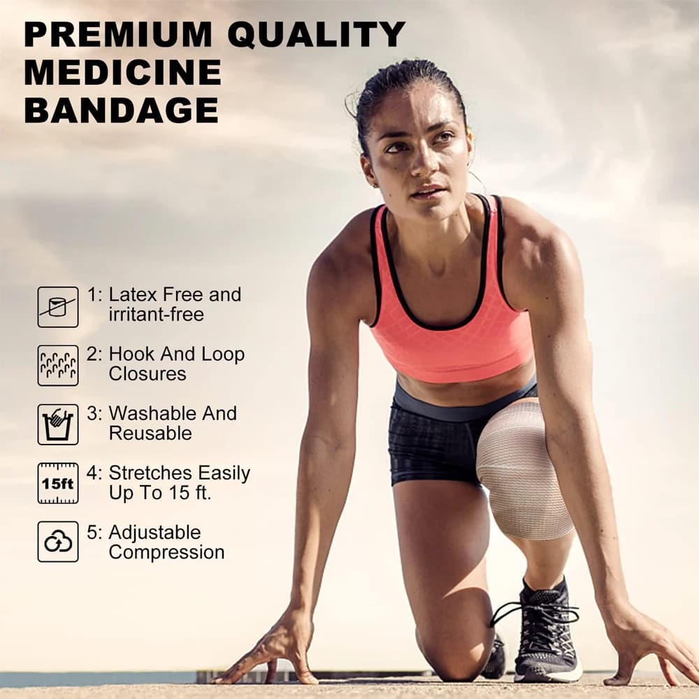 1 rouleau de bandage élastique de qualité supérieure, enveloppe de bandage de compression sans latex de coton avec fermeture automatique, support et premiers secours pour le sport