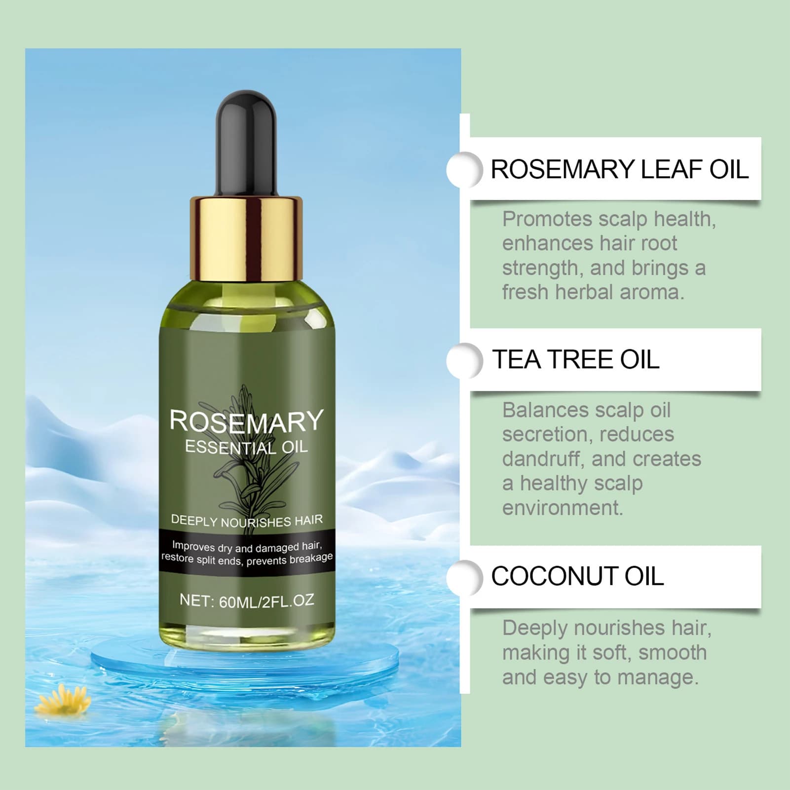 Huile essentielle de romarin pour cheveux