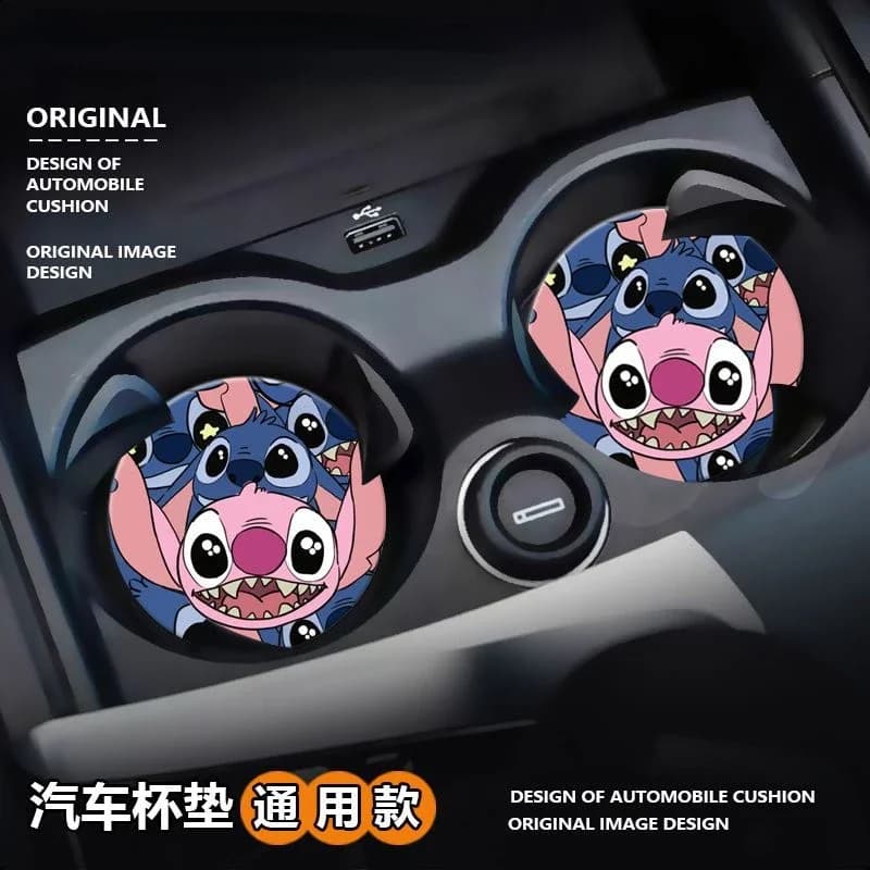 Disney Stitch – dessous de verre d'eau antidérapant, dessin animé créatif et mignon, rangement de voiture, décoration intérieure de voiture, créatif et personnalisé