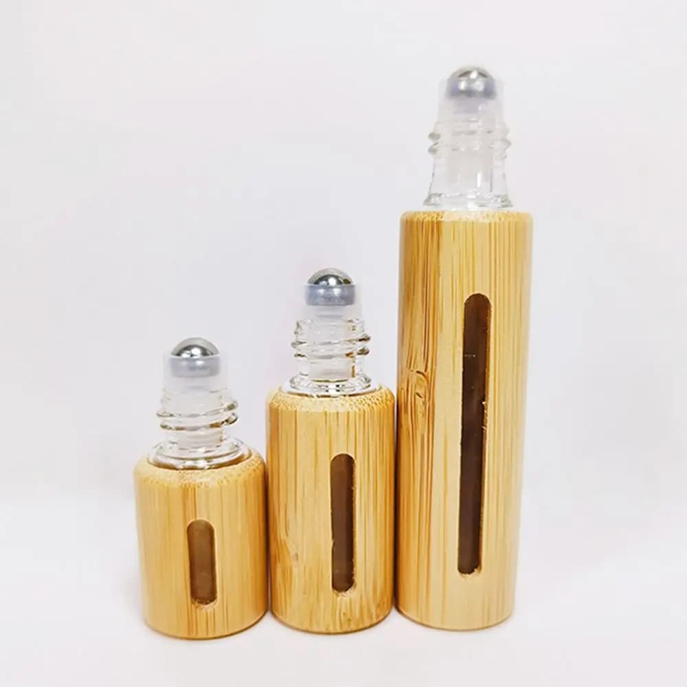 Bouteille à rouleau en bambou de 3/5/10ml, bouteille à rouleau en bois, huile essentielle, brillant à lèvres, Tube rechargeable, bouteille de parfum vide en bois/verre