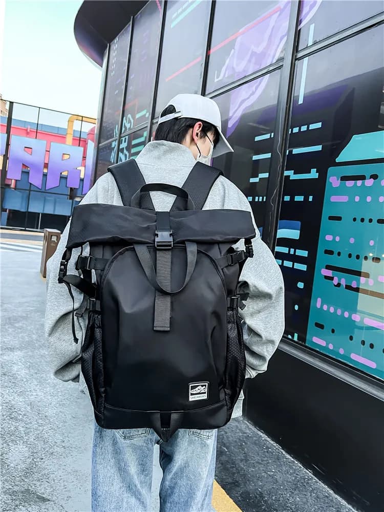 Sac à dos à enroulement pour hommes – Sac de sport et de fitness avec compartiment à chaussures, sac à dos de voyage multifonctionnel