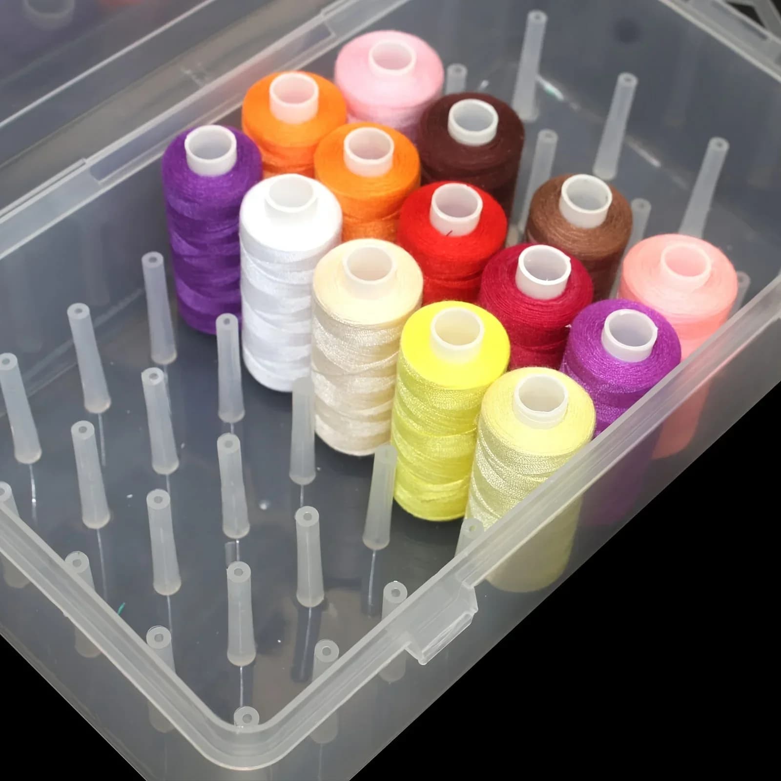 Boîte de rangement de fil à coudre 42 rouleaux, boîte de rangement de ensemble de couture de broderie en plastique PP transparent, portable de grande capacité