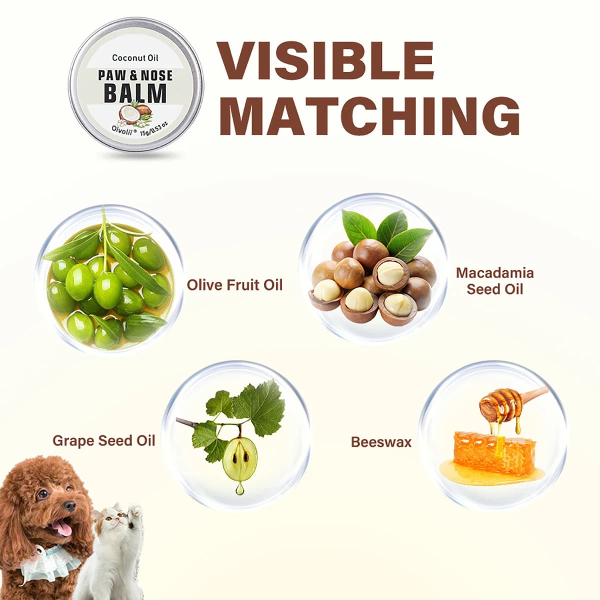 Baume pour pattes de chien à l'huile de coco, cire pour pattes et nez, sûr à lécher, hydratant apaisant, réparation des pattes sèches et gercées pour chiens et chats, pour la chaleur du pavé