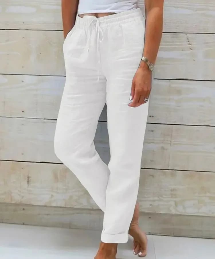Pantalon d'été en coton et lin pour femme, taille haute élastique, décontracté, streetwear, couleur unie, coupe crayon ample, collection 2026