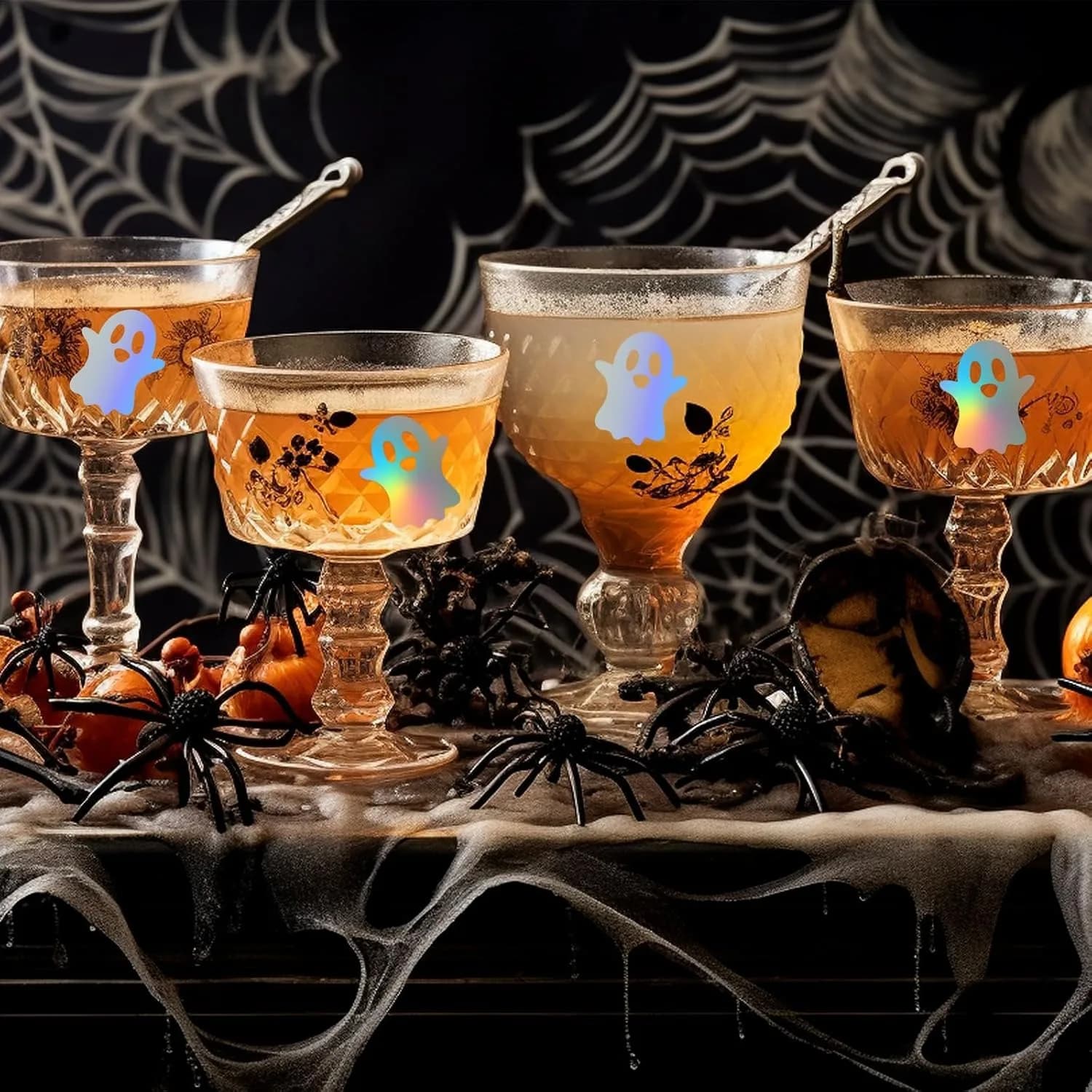 Rouleau d'autocollants fantômes d'halloween, 500 pièces, autocollants Laser fantôme, autocollants décoratifs en papier auto-adhésifs pour cadeaux de fête d'halloween