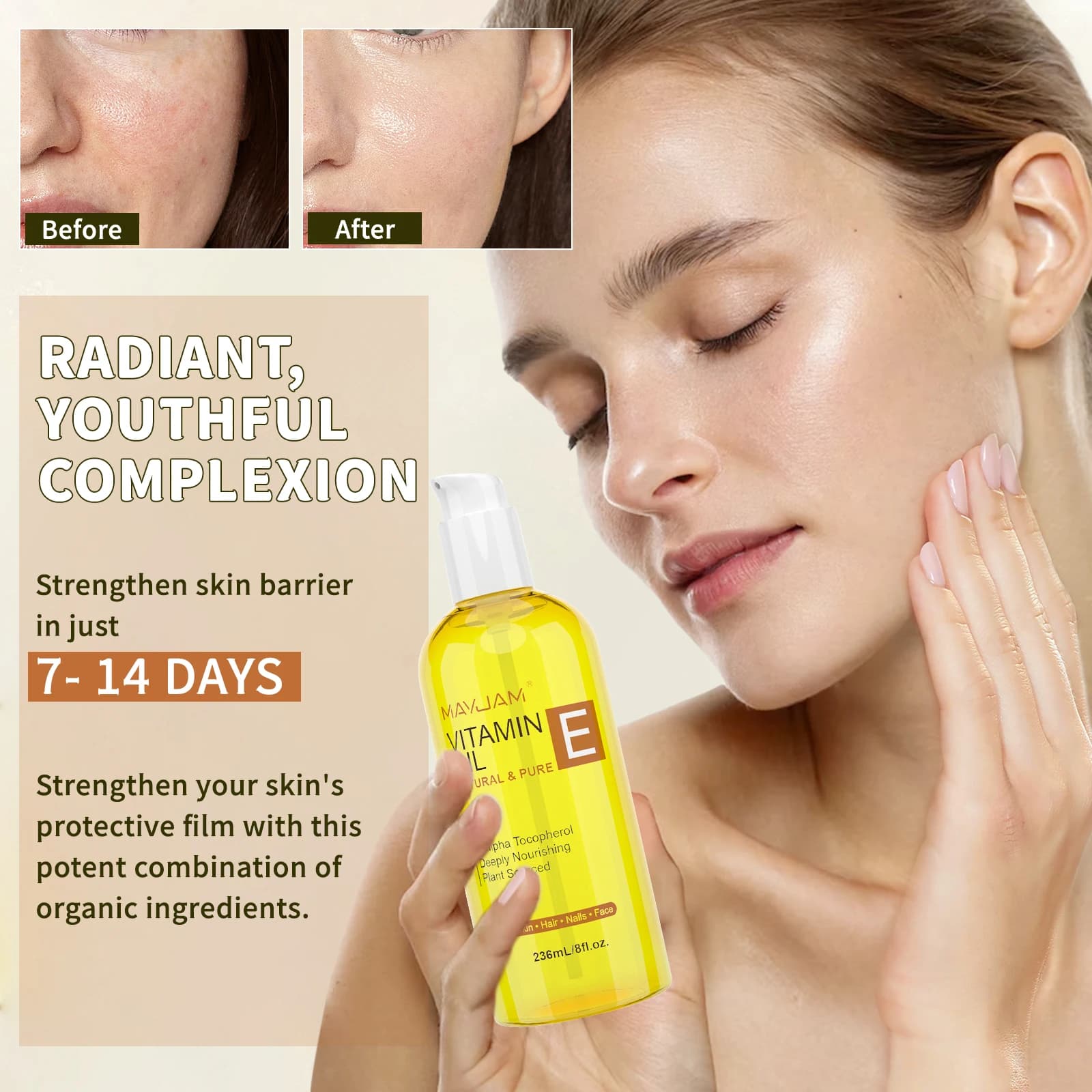 MAYJAM huile de vitamine E huile naturelle Pure pour les soins du visage et de la peau huile de Massage corporel pour les soins du corps 118ml 236ml huile essentielle hydrater