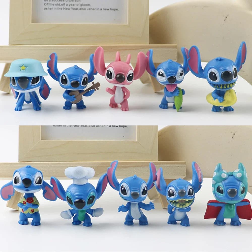 @@! Figurines de dessin animé Disney Lilo et Stitch, jouets à la main avec Scrump, modèle de décoration, nouvelle collection 2025, 10 pièces